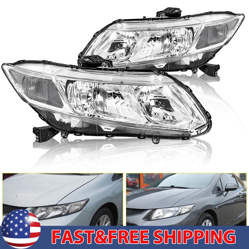 For 2012-2015 Honda Civic Sedan Chrome Headlights Left + Right Pair New