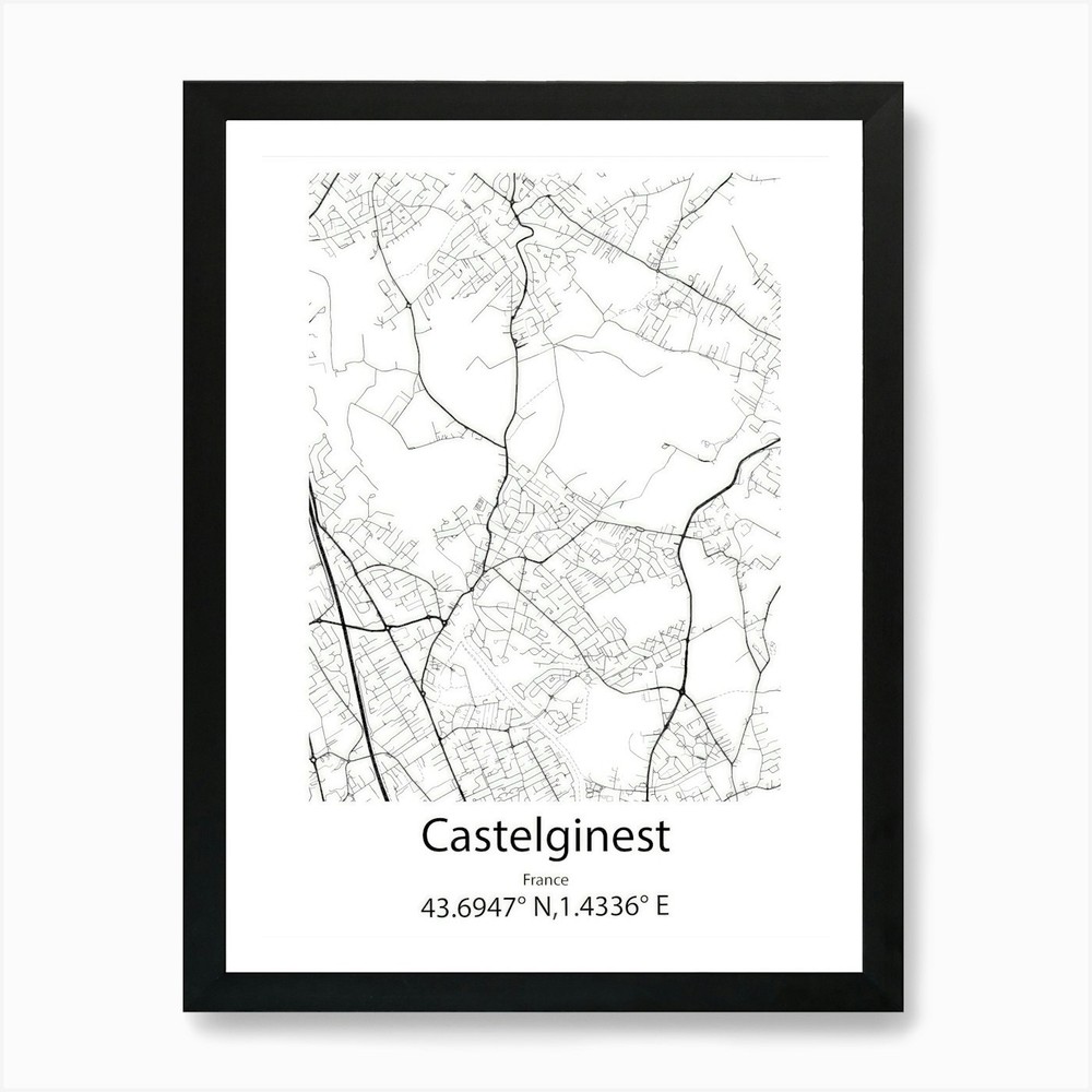 Castelginest,France Minimalist Map  Framed Wall Art Poster Canvas Print Picture