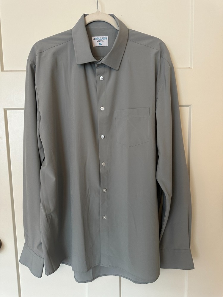 &Collar Men’s XL Gray Dress Shirt Athletic Fit Long Sleeve Stretch Performance