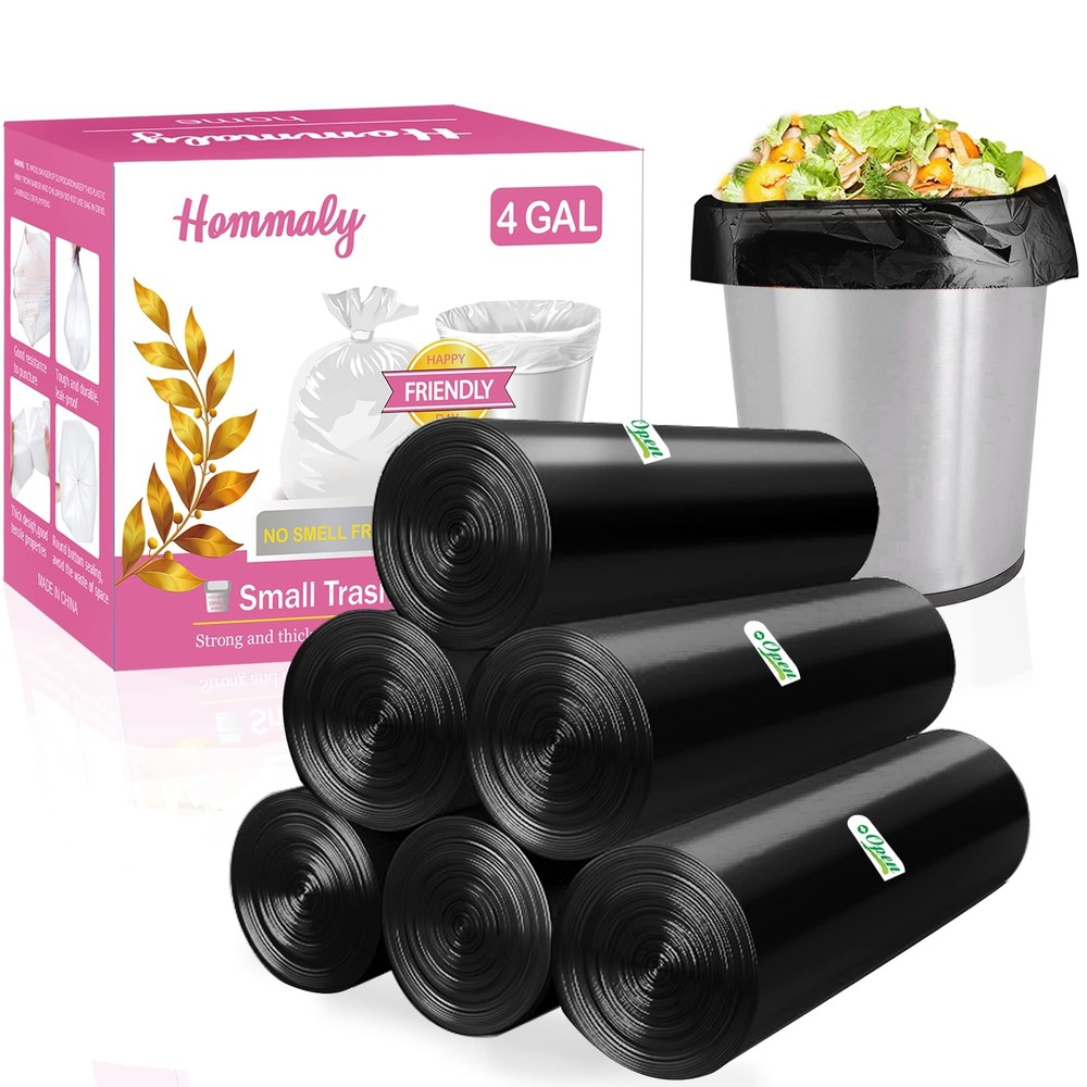 4 Gallon 180pcs Small Black Trash Bags Strong Garbage BagsBlack Bathroom Trash