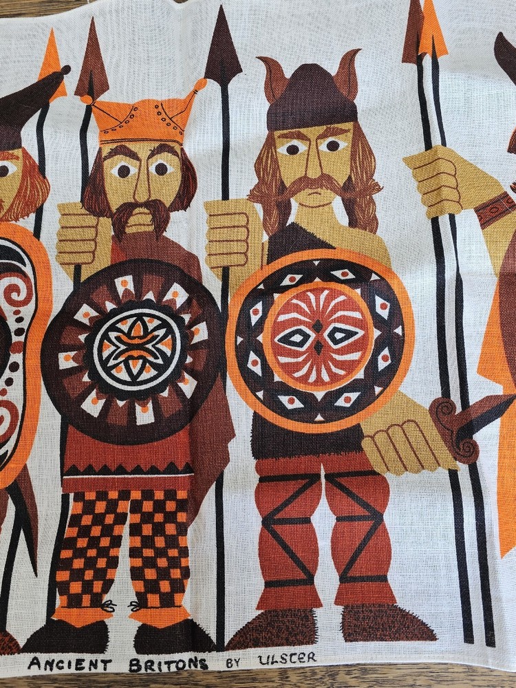 Vintage Irish Tea Towel Wall Hanging Ancient Britons Viking Warrior Celtic