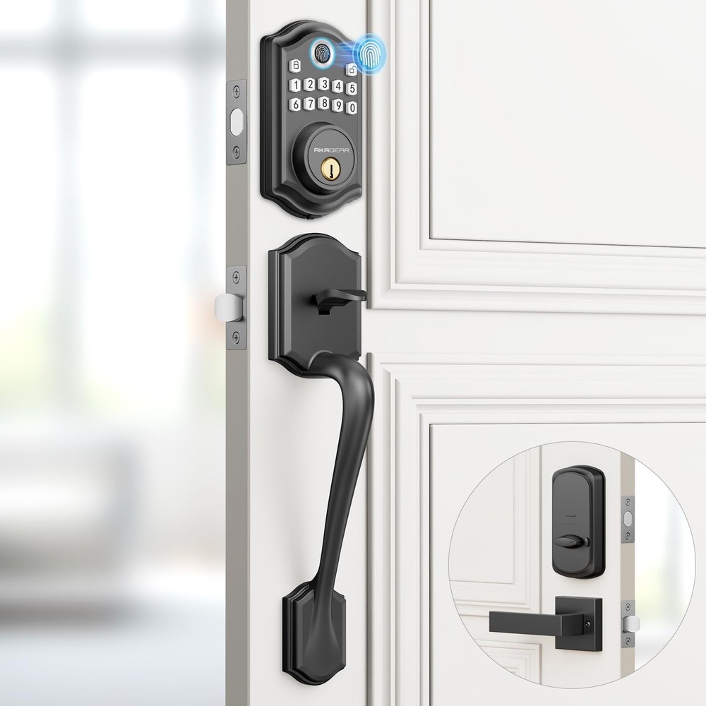 Smart Keyless Entry Fingerprint Deadbolt with Keypad & Handle  