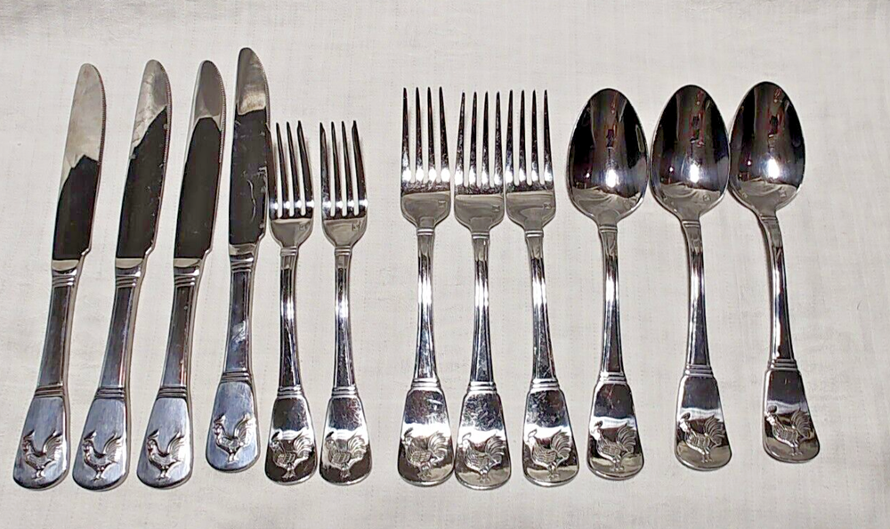 12 Pce. Cuisinart Elite FRENCH ROOSTER Stainless Steel Set Fork, Knife, Spoon