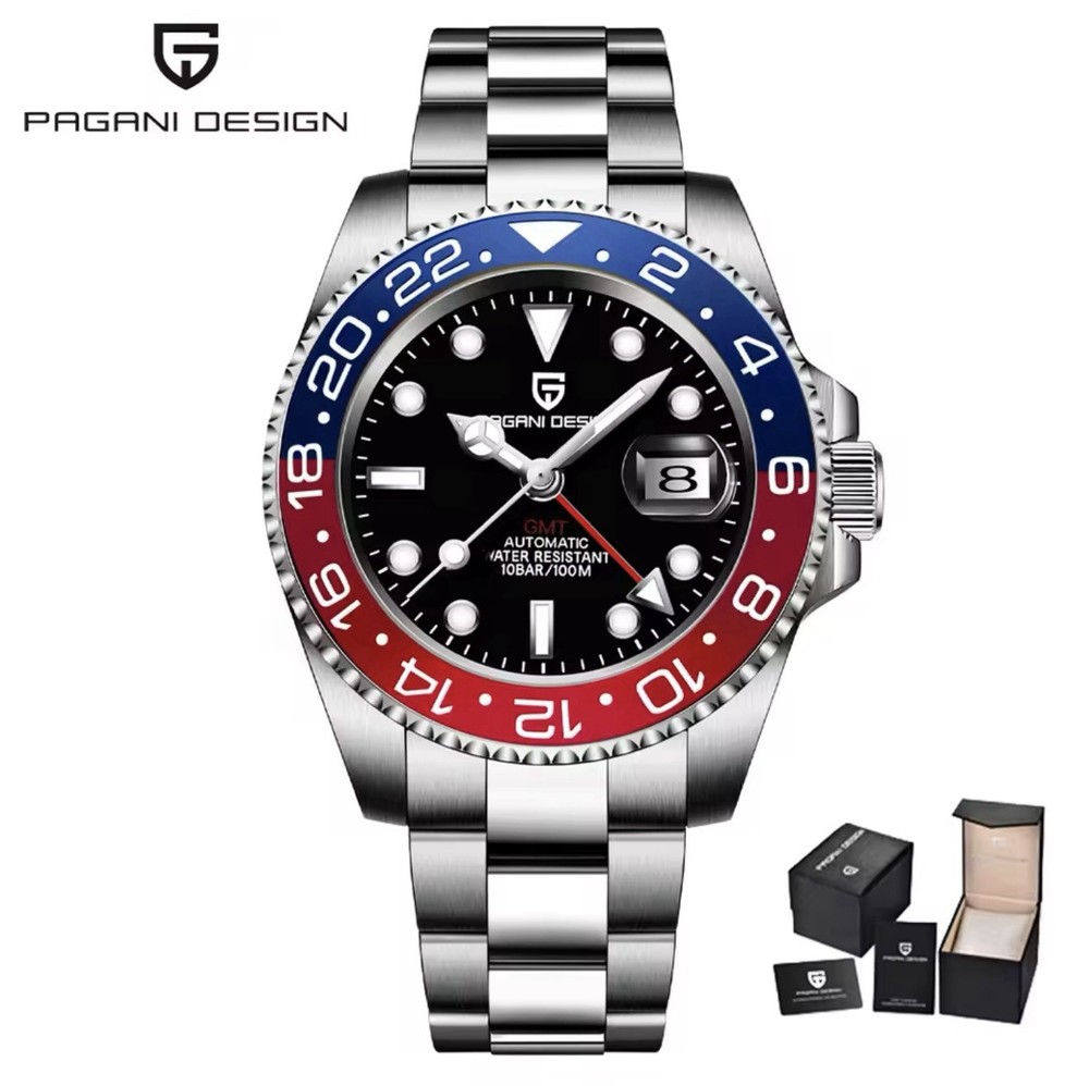 Pagani Design 40mm GMT Pepsi Watch Stainless Steel Sapphire Glass Pearl Movement
