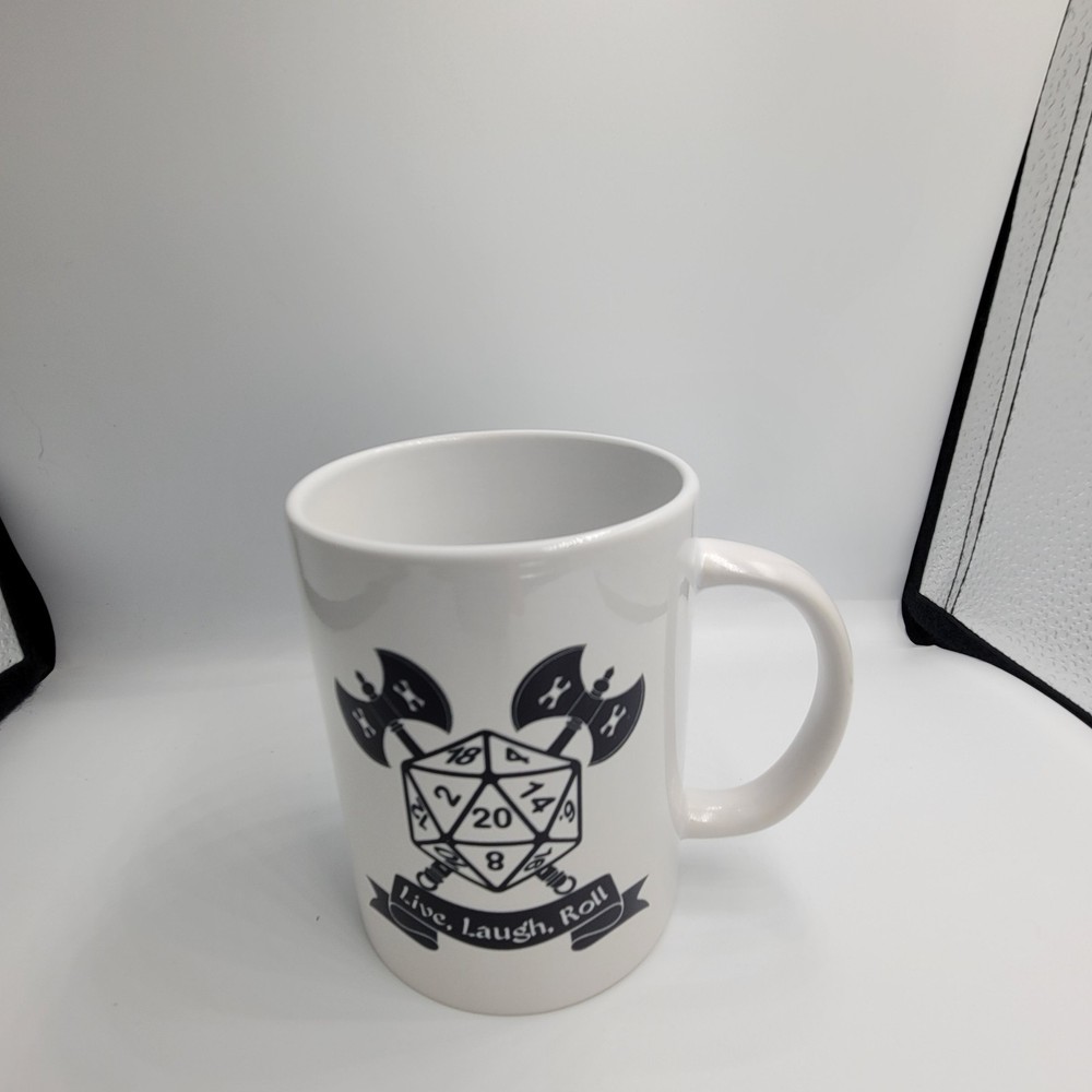 D&D Mug - Live Laugh Roll - Dungeon Master Player Gift D20 Dice Tabletop RPG