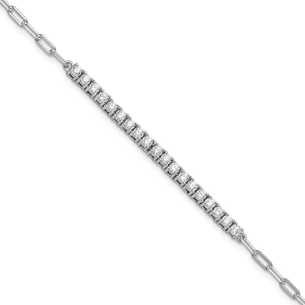 Sterling Silver Rhodium-plated Cubic Zirconia Paperclip Link Bracelet 7