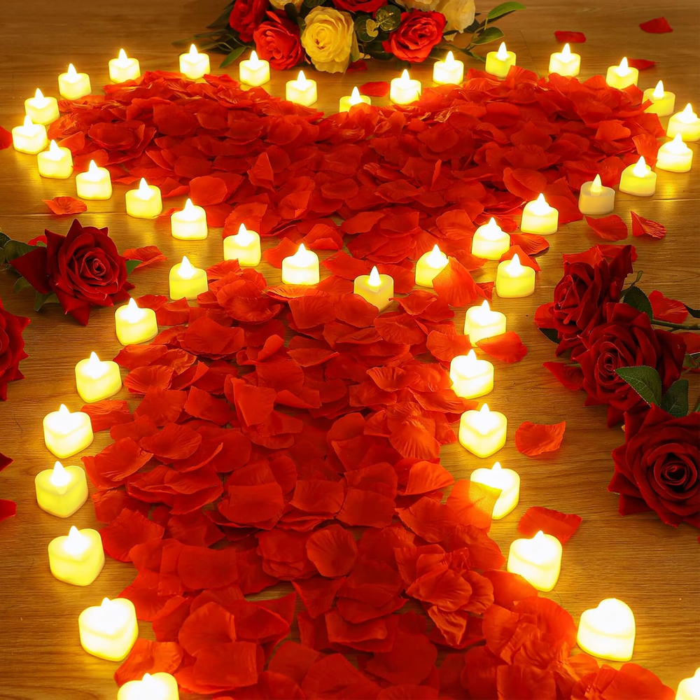 6000 Valentine's Day Artificial Rose Petals with 72 LED Tea Lights