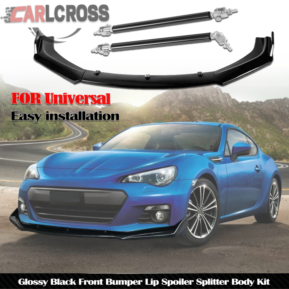 For Universal Car Front Bumper Lip Spoiler Splitter Trim Body Kit+Strut Rods
