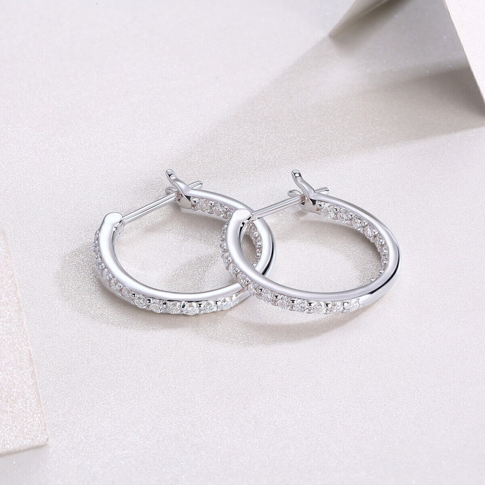 Moissanite Huggie Hoop Earrings in 925 Sterling Silver VVS GRA Certified
