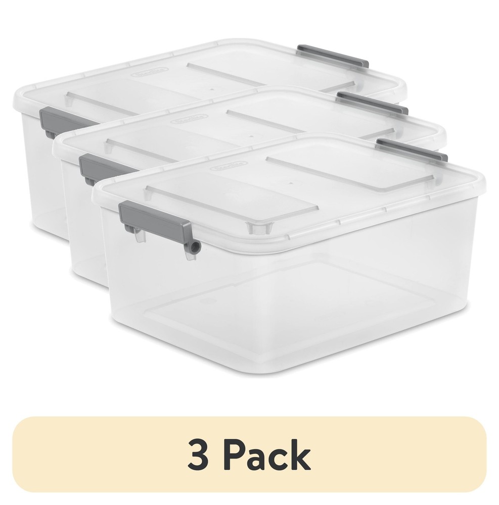 3-Pack 12.7 Quart Clear Storage Bins with Gray Latches & Lids