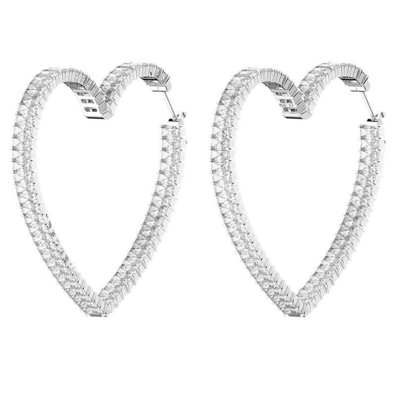 Swarovski Matrix Large White Rhodium Heart Hoop Earrings 5647591  