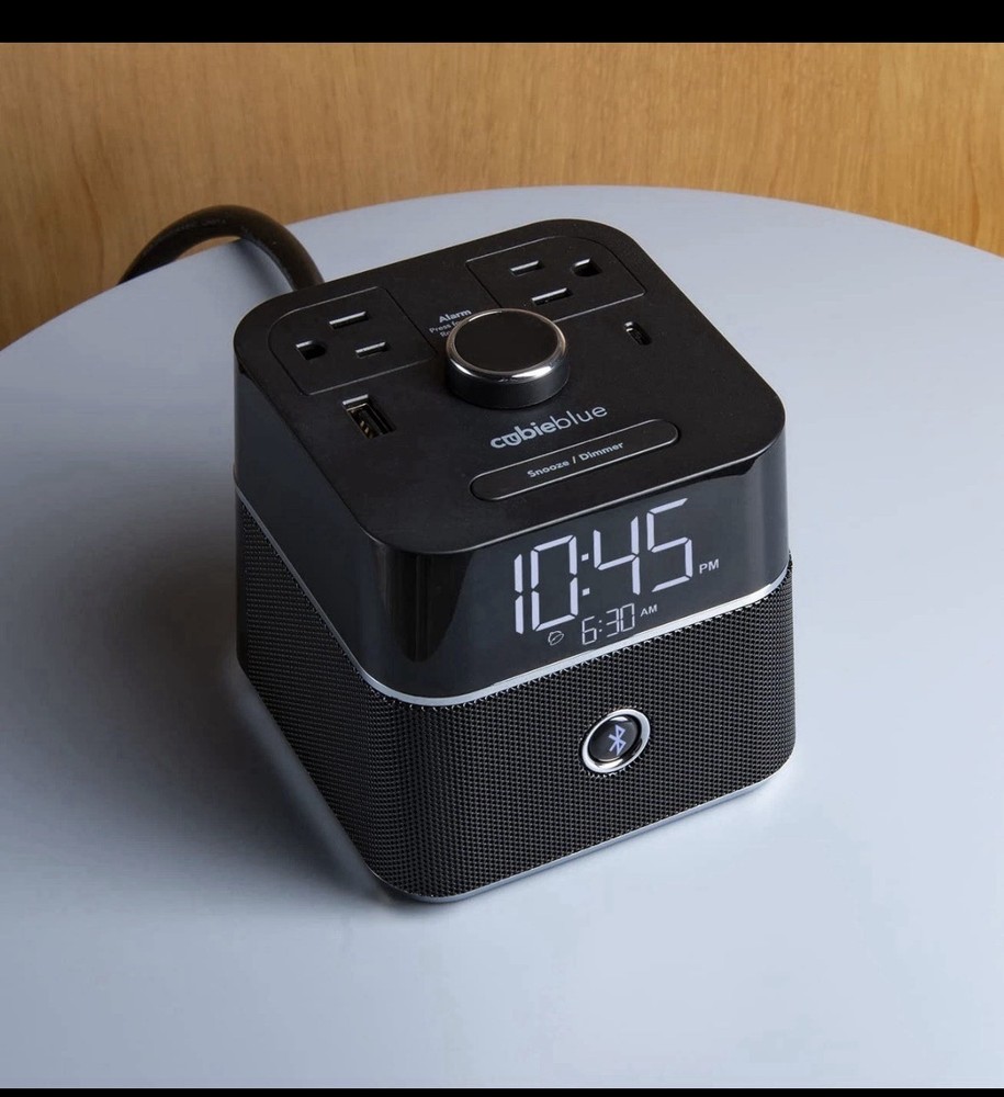 CubieBlue Bluetooth Clock Radio Black Digital Display USB Charging Snooze Alarm