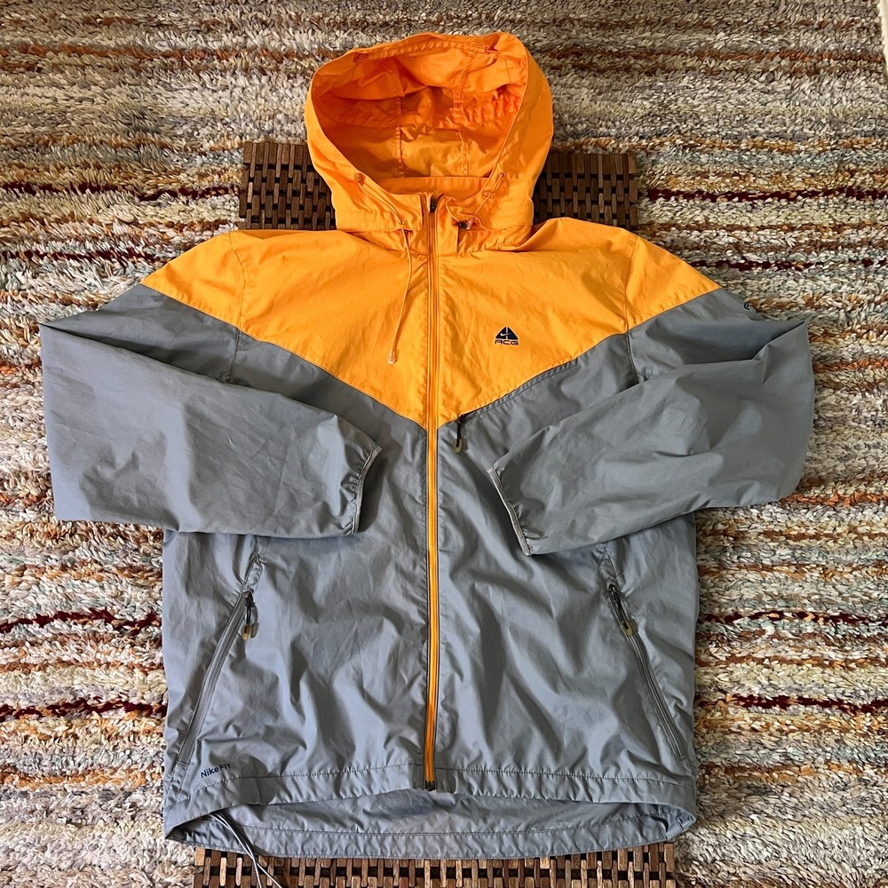 Nike ACG Vintage Full Zip Hoodie Hoody Windbreaker Grey Yellow Large VTG