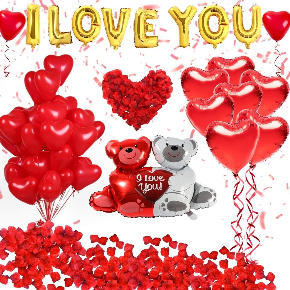 40-Pack I Love You & Heart Balloons Kit with 1000 Dark-Red Confetti