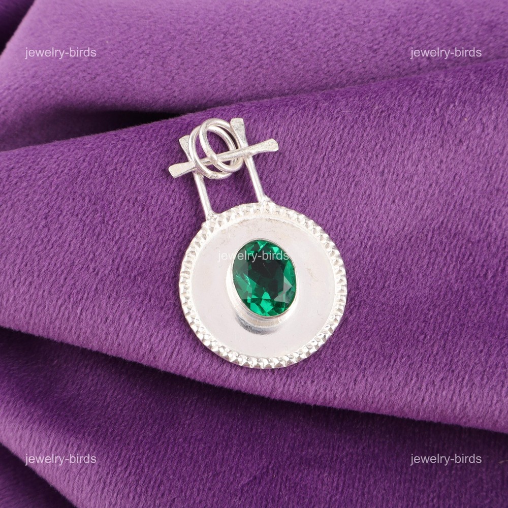 Oval Green Emerald Sterling Silver Sister Gift Boho Pendant