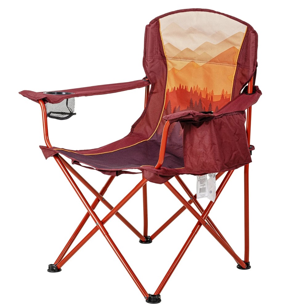 Ozark Trail Oversized Camp Chair with Cooler, Ombre Mountains Design, Red and Or