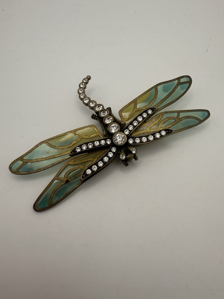 Vintage Kenneth Jay Lane (KJL) Dragonfly Brooch Enamel & Rhinestone Thailand 🧚