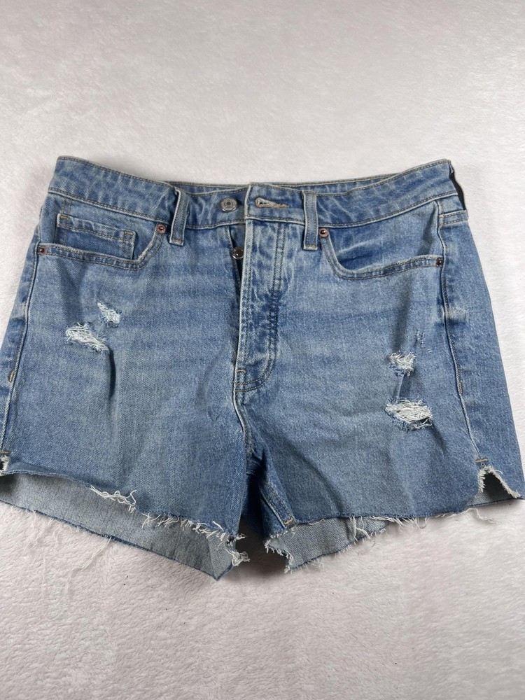 Old Navy Denim Shorts Womens 8 Blue High Rise Distressed Cutoff Frayed Hem