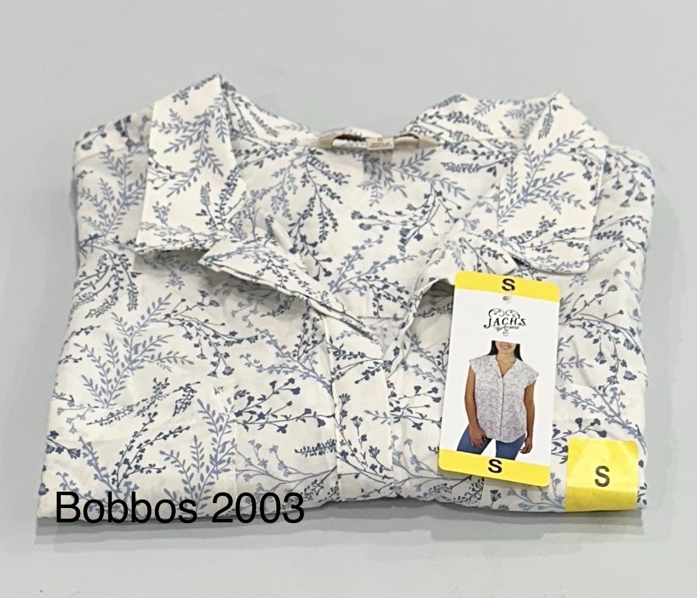 Jachs Girlfriend Women's Button Front Cap Sleeve Blouse, White/Blue, Size S