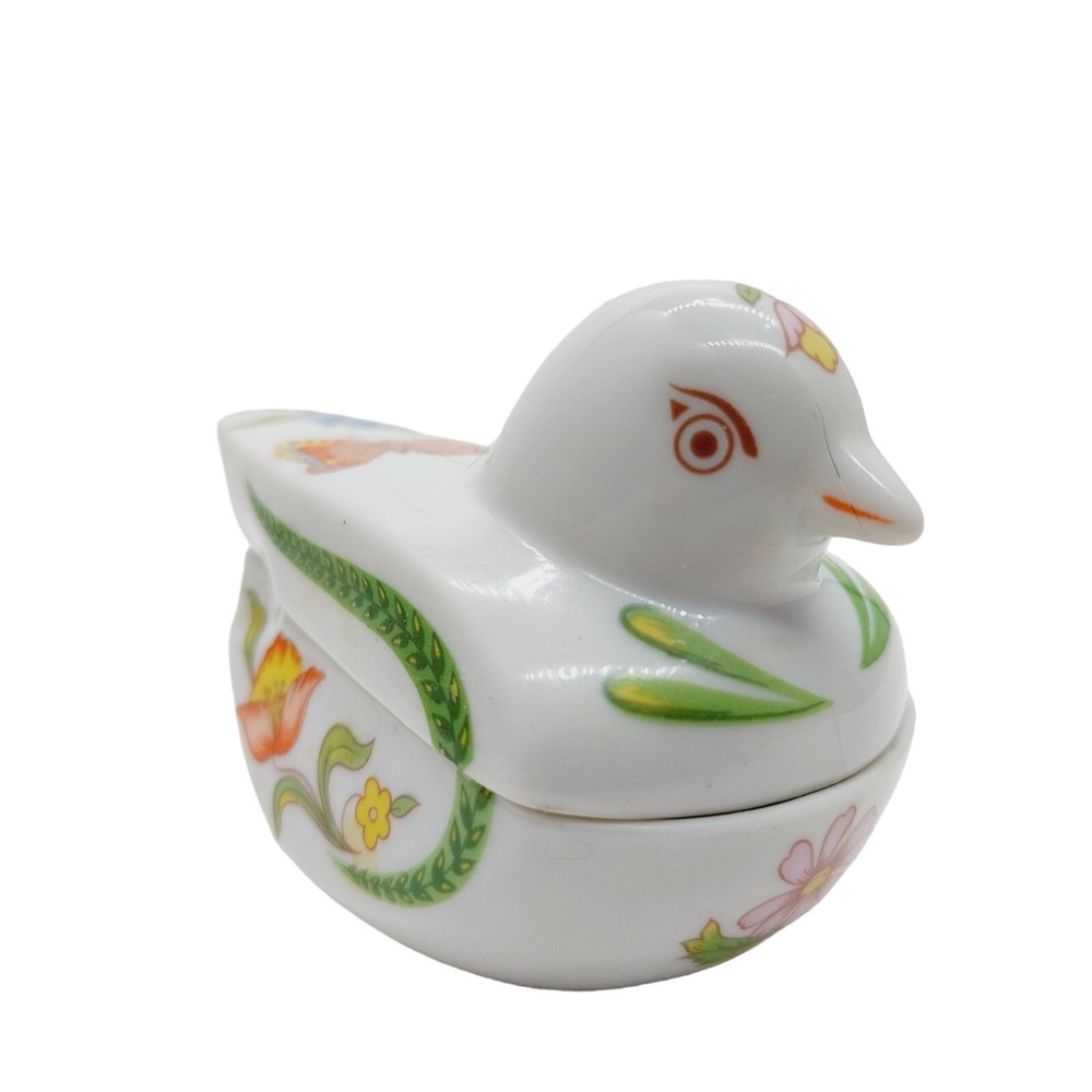 Prestige White Porcelain Bird Trinket Box with Floral and Butterfly Design