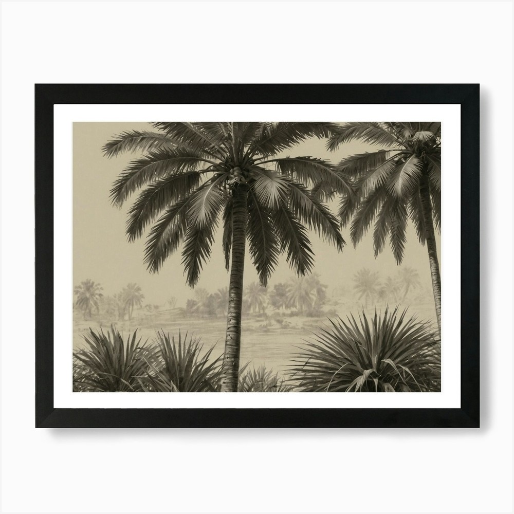Palm Trees In The Desert Framed Wall Art Canvas Print Poster