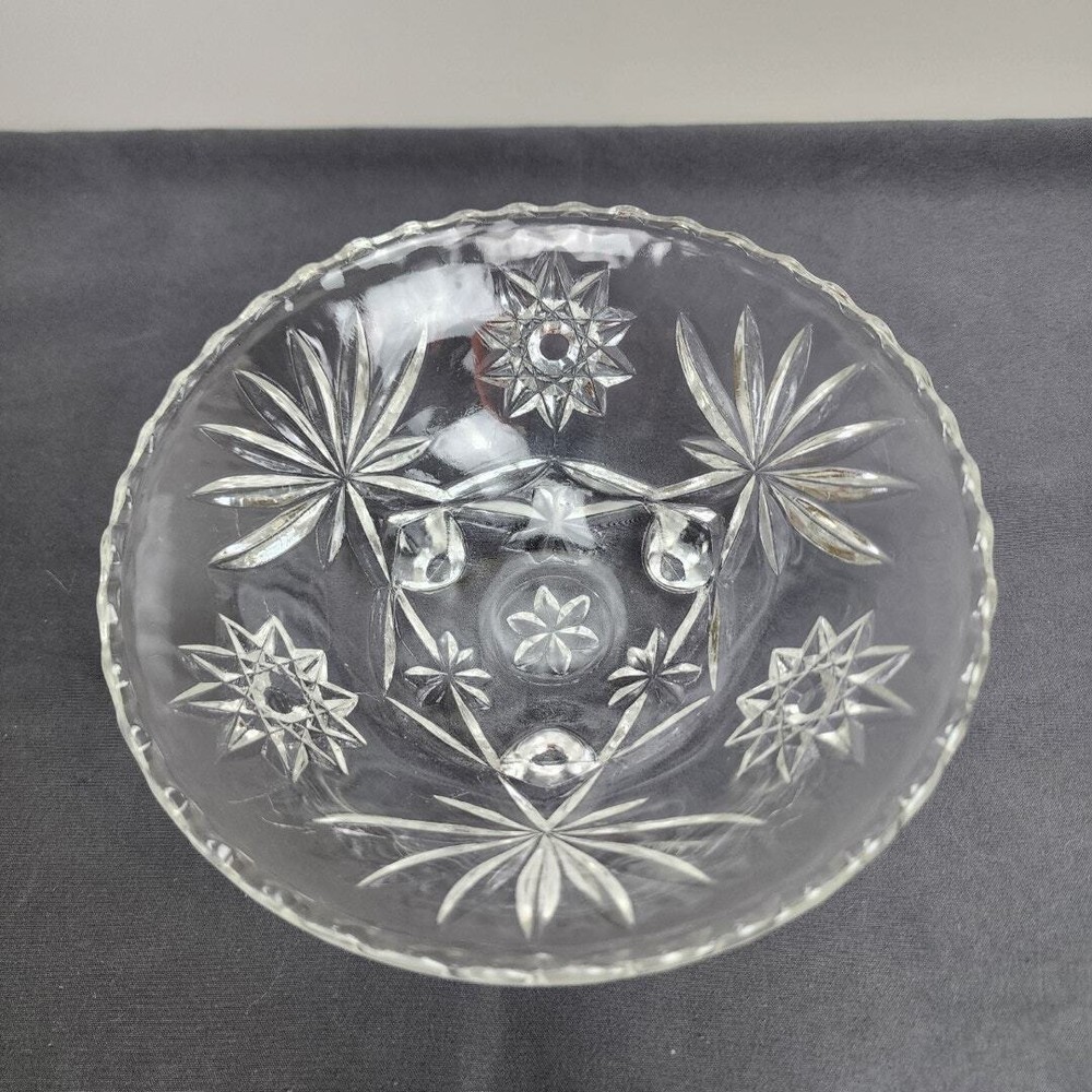 Vintage Anchor Hocking Star of David Crystal Glass Footed Nut Dish Candy Bowl