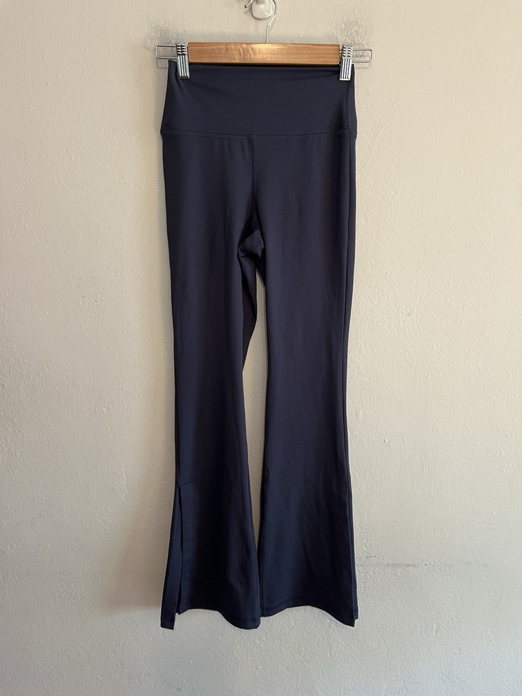 Yogalicious Blue:Gray Flare Ankle Slit Side Yoga Athleisure Pants Small