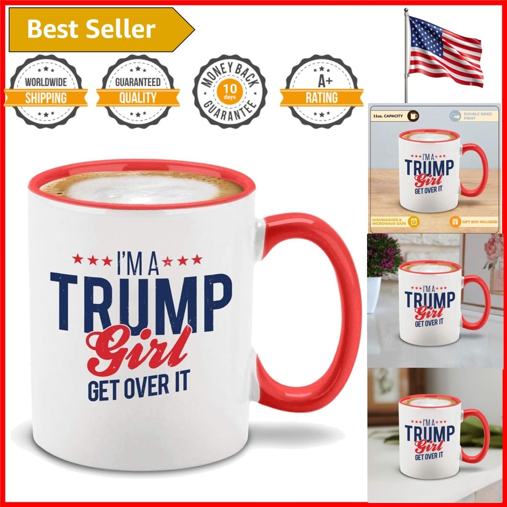 Microwave Safe 11 oz. Trump Girl Mug - Stylish Ceramic Tea Cup with Red Handle