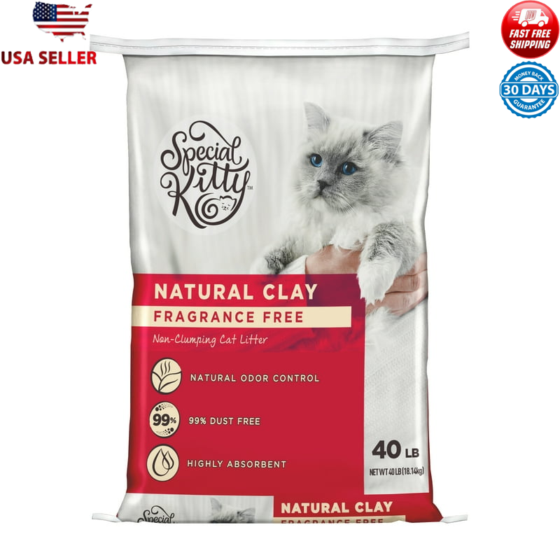 Natural Clay Litter 40 lbs Fragrance Free Non-Clumping Odor Control Dust Free US
