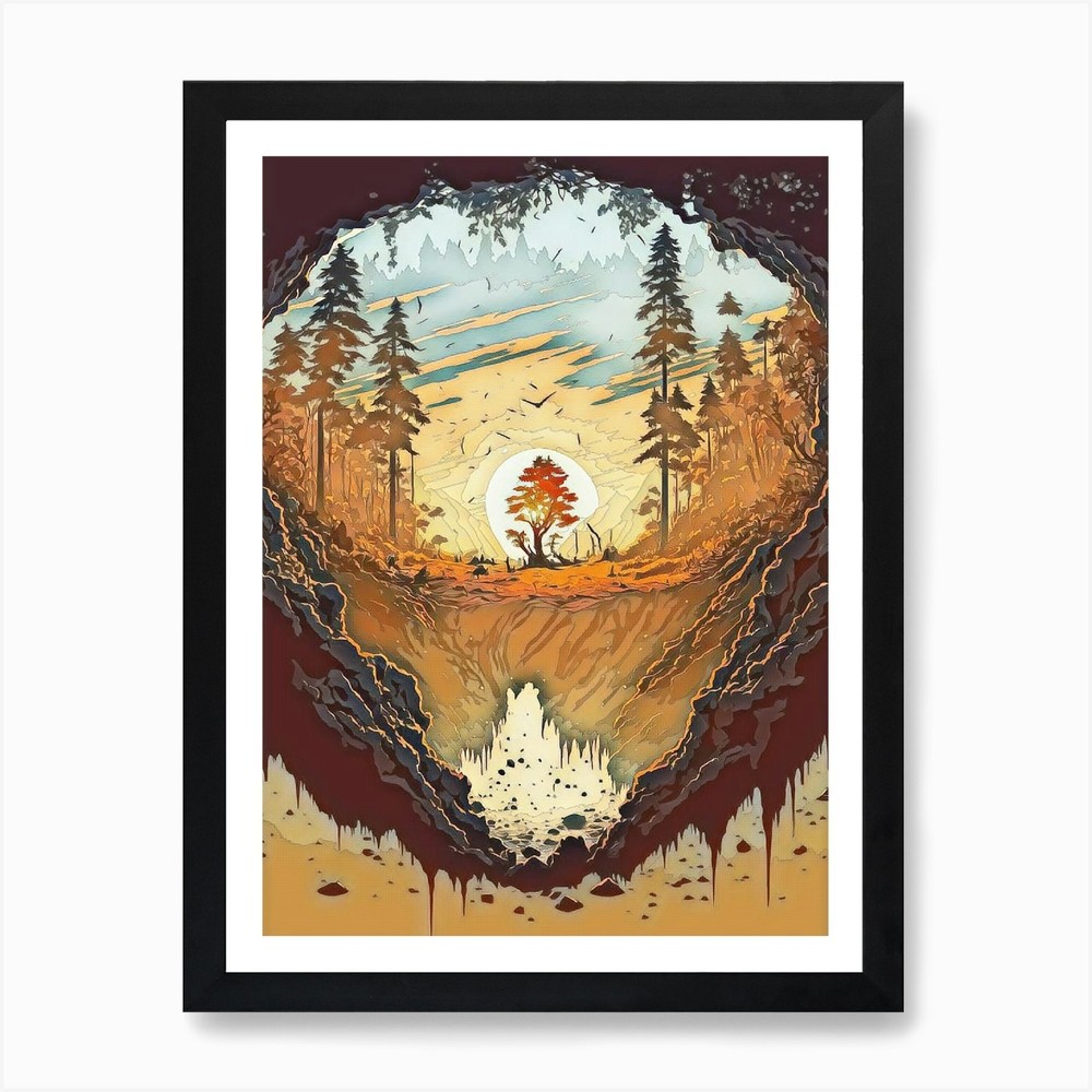 Framed Tree In A Cave Canvas Art Print Wall Decor Poster