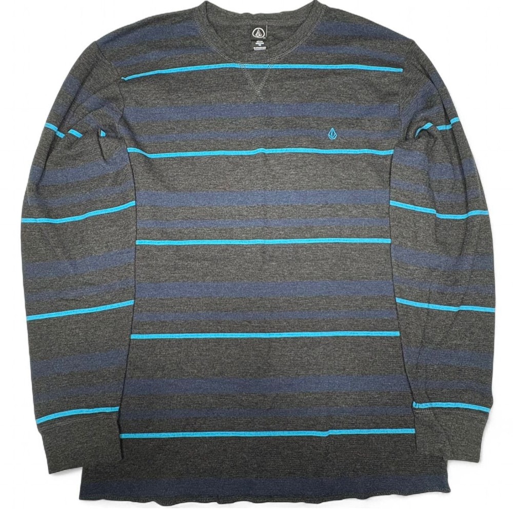 VINTAGE Y2K VOLCOM THERMAL SIZE XL LONG SLEEVE GRAY STRIPED SHIRT