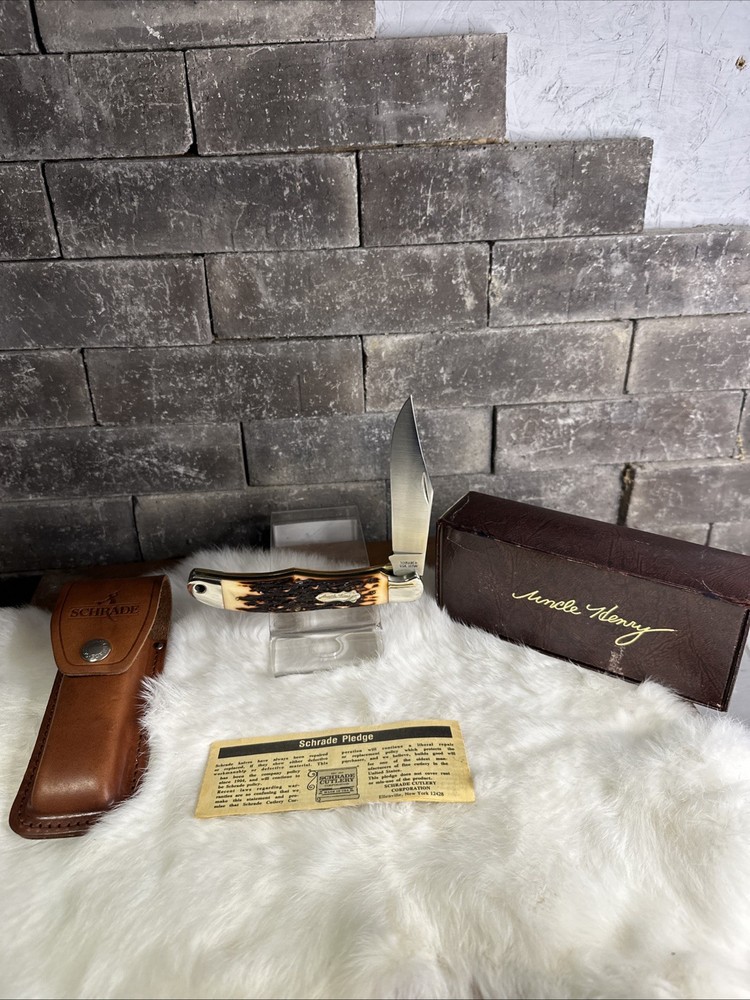 Schrade+ Uncle Henry USA 127UH Hunter Lockblade Folding Knife w/ Leather Sheath