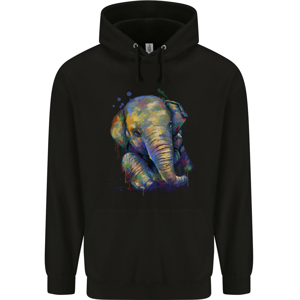 Elephant Hand Drawn Watercolour Mens 80% Cotton Hoodie