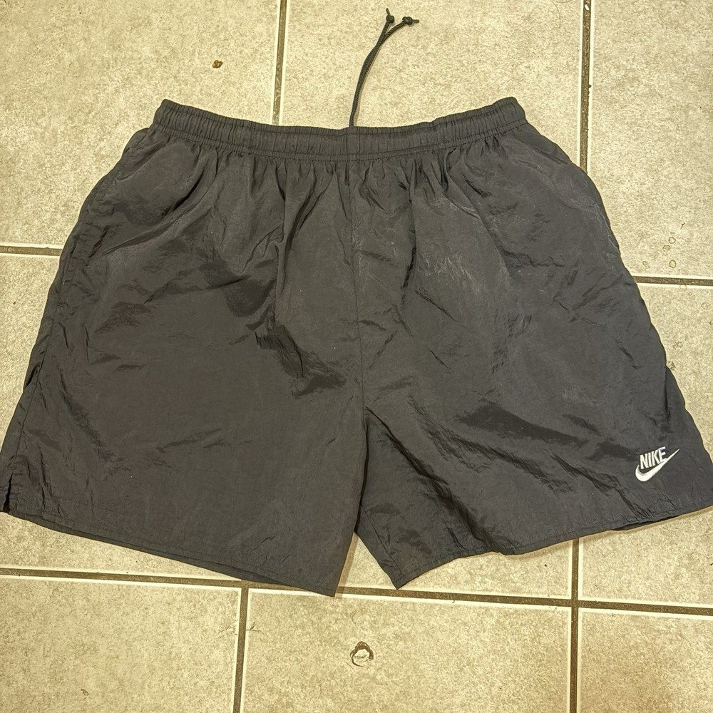 Vintage 90s Nike Swoosh Faded Swim Trunks Black Size Large Mesh Lined Pockets