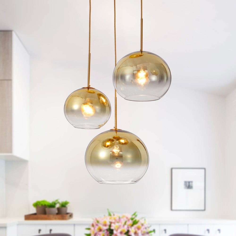 3-Light Gradient Gold Glass Pendant Lamp Modern Ceiling Fixtures for Dining Room