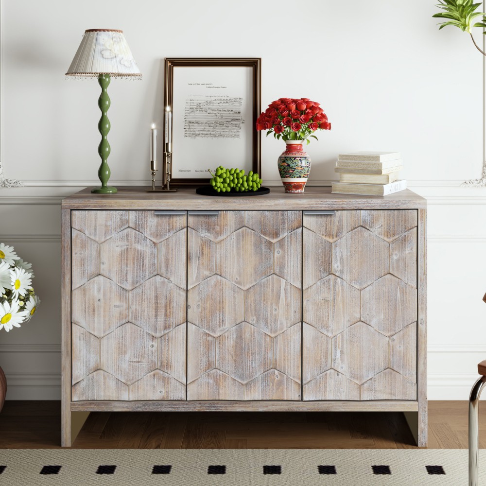 Wooden Storage Cabinet with Adjustable Shelves and Concealed Hinges