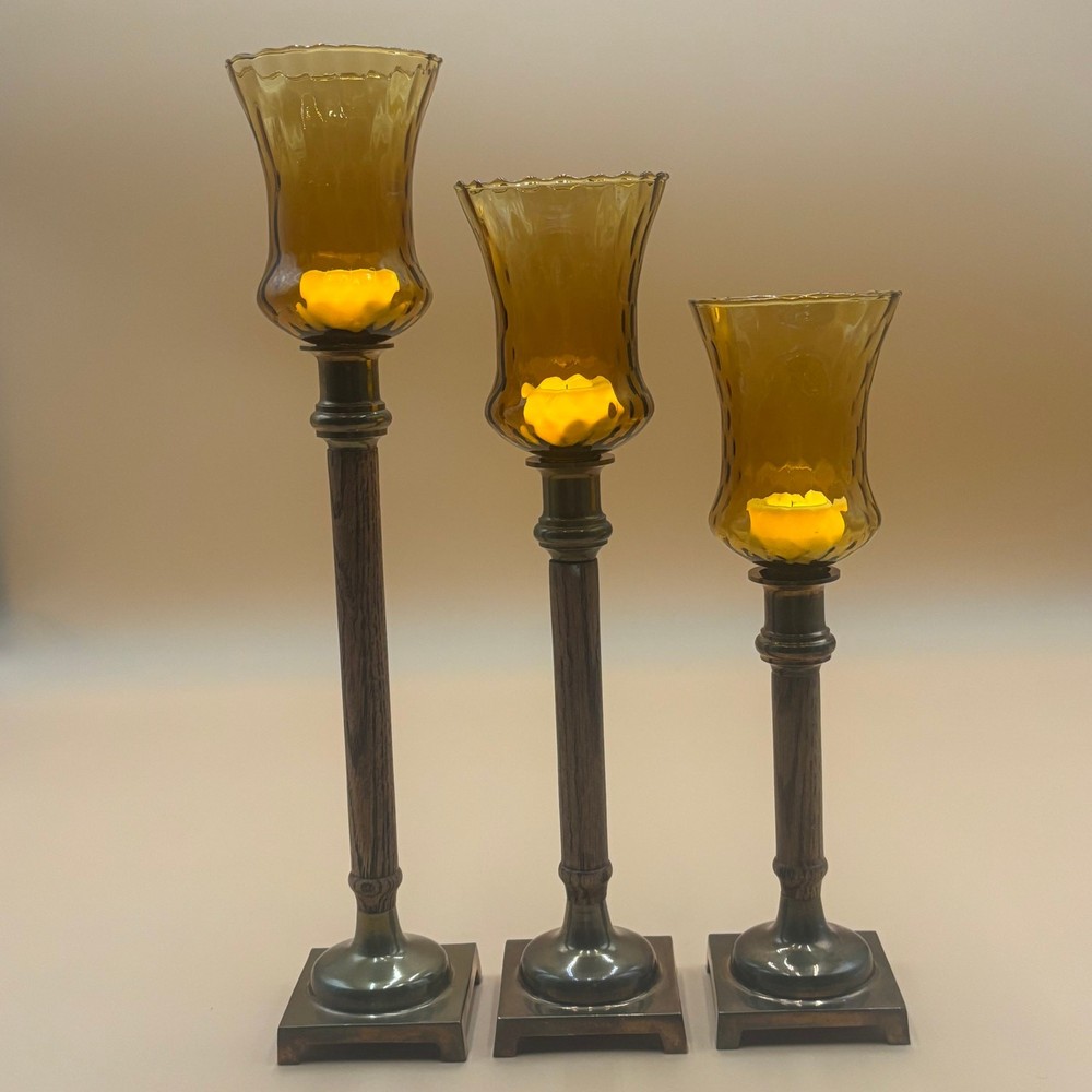 Vintage Amber Glass Honeycomb Votive Candle Holders Set of 3