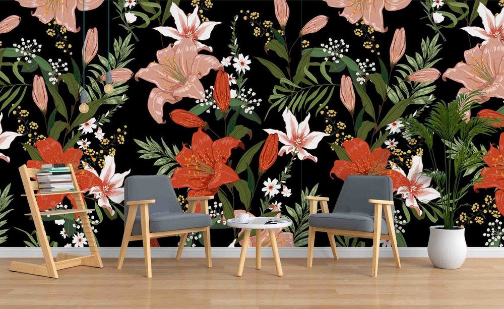 3D Lily Plant Group Pattern Wall Murals Wallpaper Murals Wall Sticker