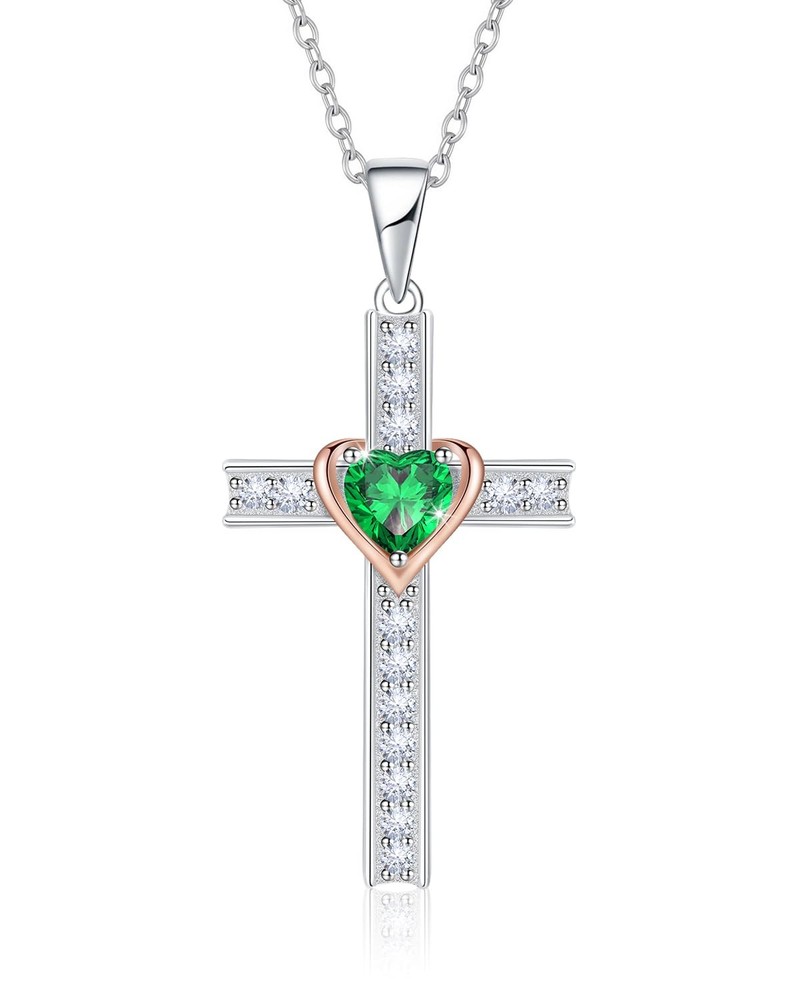 Birthstone Cross Necklace for Women, 925 Sterling Silver Heart Cross Pendant ...