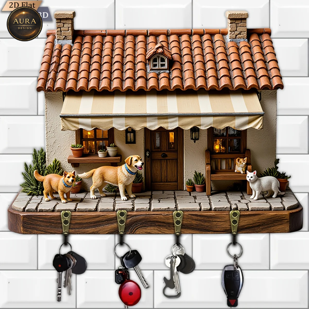 Wall Keychain 30cm - Animal House Organizer 2D 4 Hooks Entrance