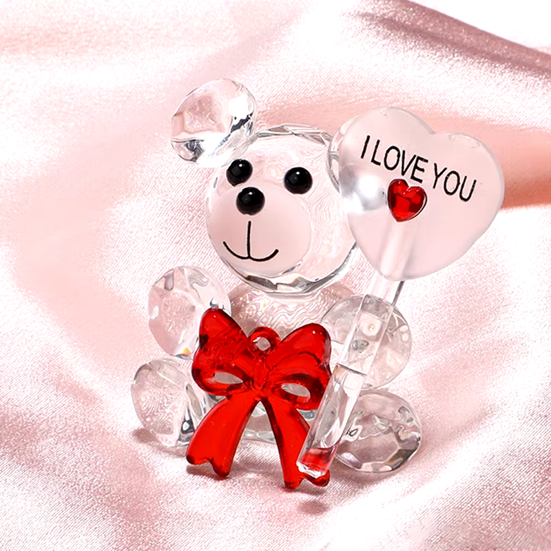 Valentines Day Gift I Love You Crystal Bear Artificial Rose Flowers Teacher Moth-image