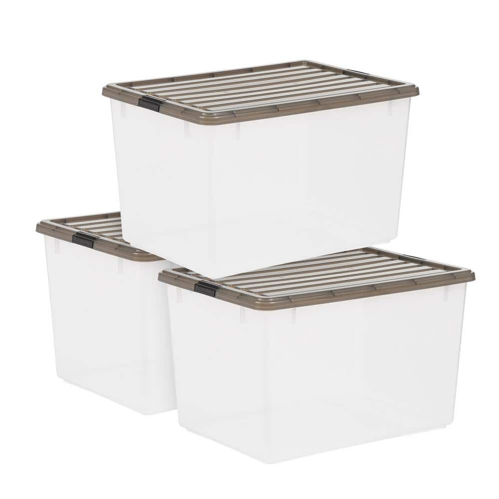 144 Qt Clear Plastic Storage Bin with Buckles - 3-Pack (36 Gal)