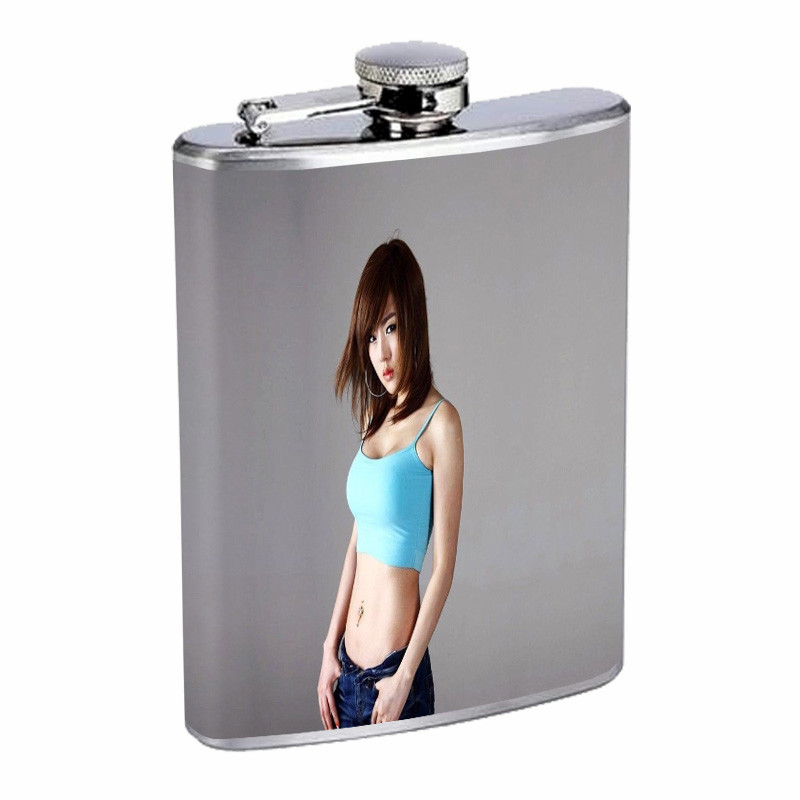 Korean Pin Up Girls 8oz Stainless Steel D2 Flask for Whiskey