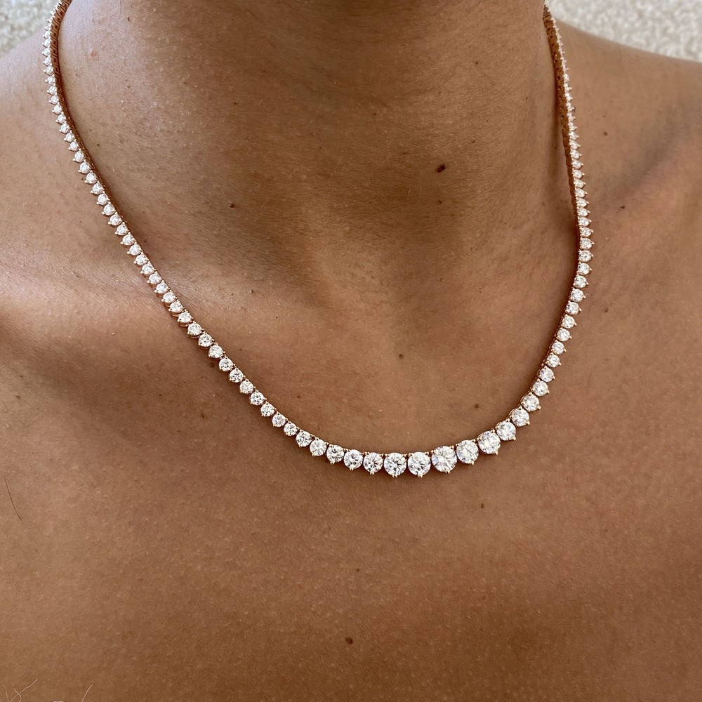 Round Lab-Created Diamond Tennis Necklace 9.5ct F/VS 14K Rose Gold