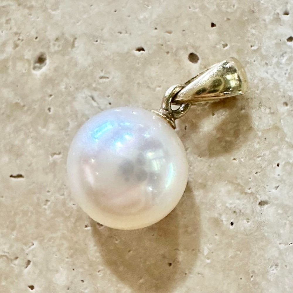 MIKIMOTO 7.3mm Akoya Pearl Pendant Top K14 White Gold Women No Chain Japan Used