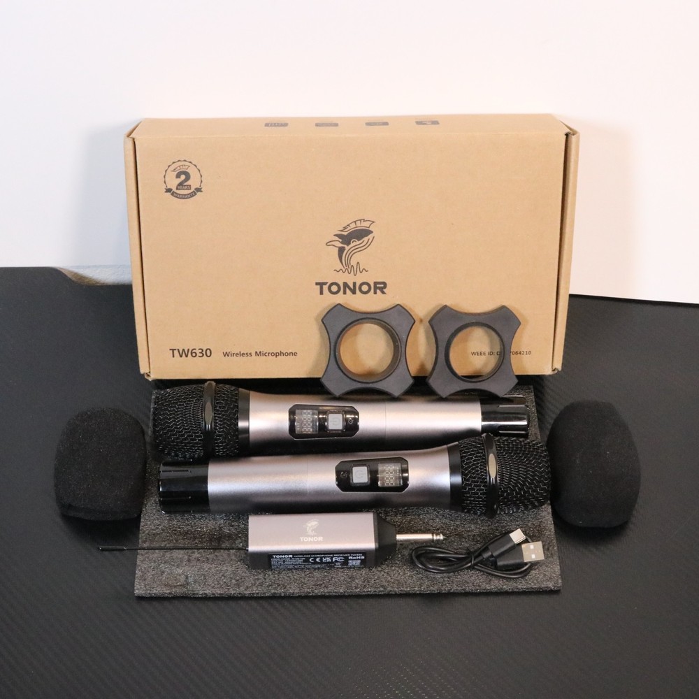 Tonor TW-630 Wireless Microphones UHF Dual Cordless Metal Dynamic Mics - Silver