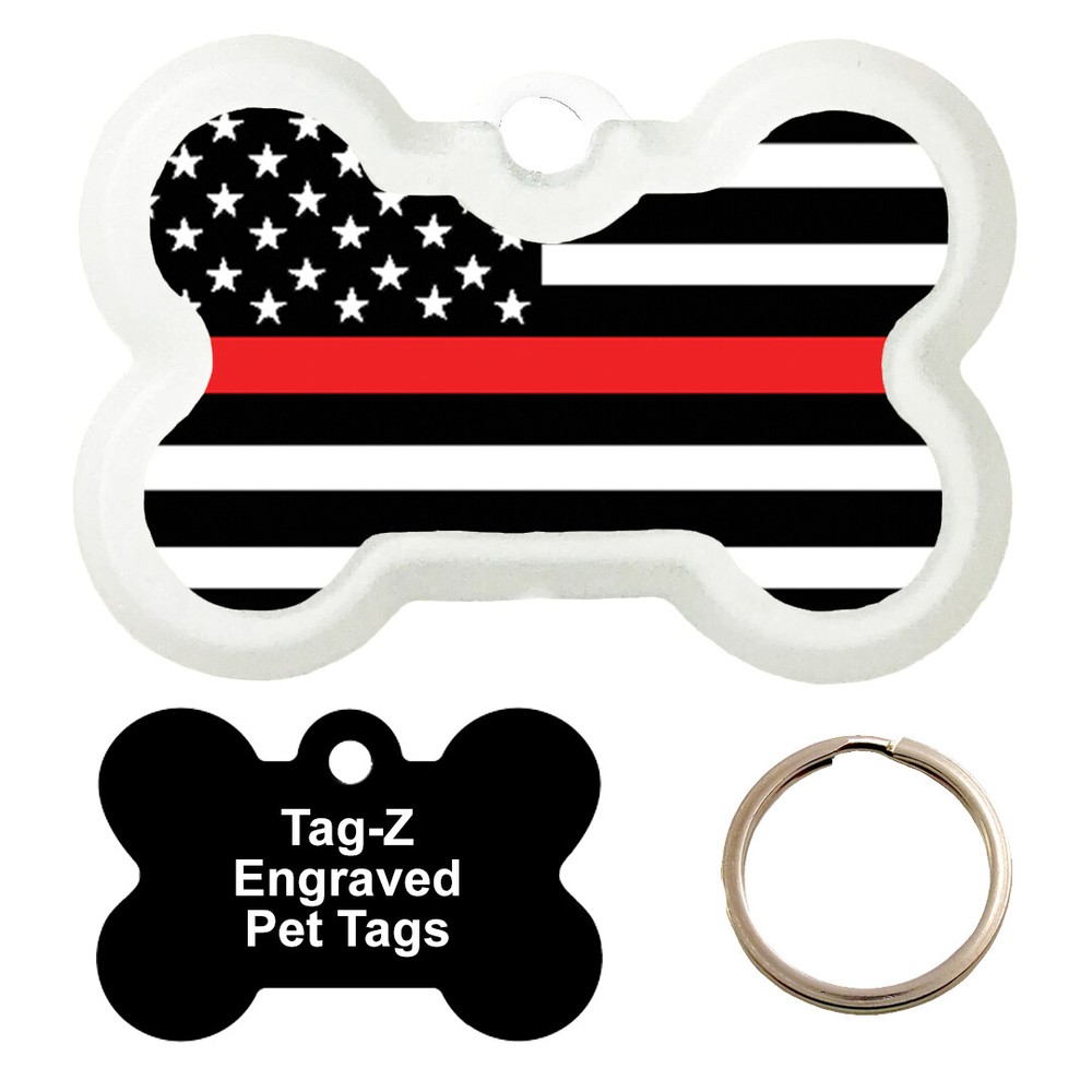 RED LINE FLAG - CUSTOMIZED - PET TAG - BONE SHAPE - TAG-Z DOG TAGS