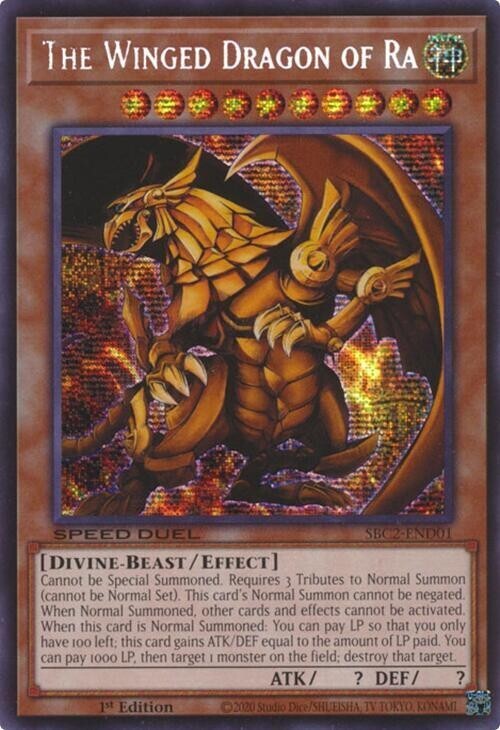 Winged Dragon of Ra Secret Rare SBC2-END01 Light Play YuGiOh Card