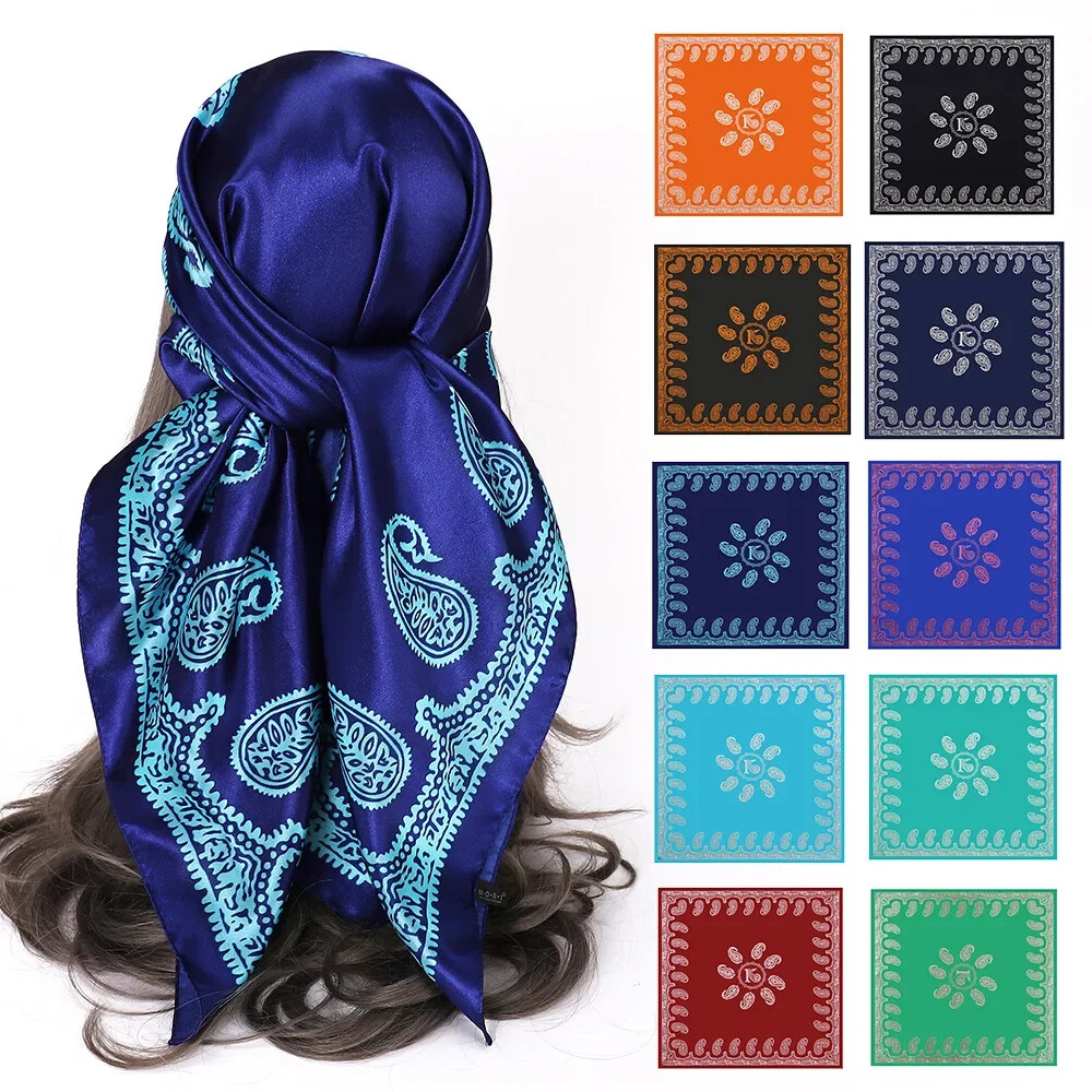Paisley Silk Satin Scarf for Women Fashion Shawls Wraps Large Bandana Head Hijab