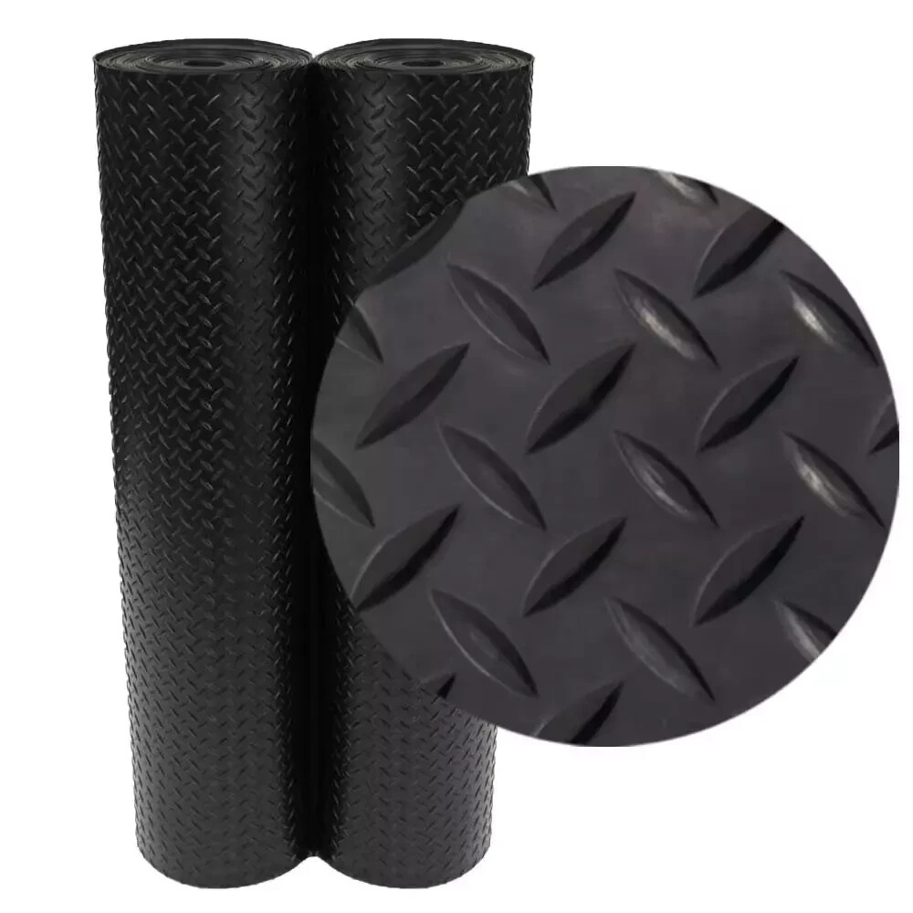 Diamond Plate Rubber Safety Mat 4 X 8 Ft Black Garage Flooring Roll 32 Sq Feet